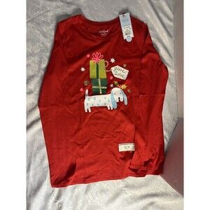Cat & Jack Girls Size XL (14/16) Red Present Pup 'Give Love' Long Sleeve Tee